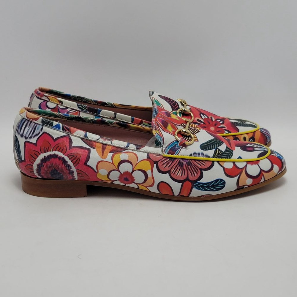 Women's Castellano 1920 Madrid Leather White Multicolor Floral Loafers Size 39